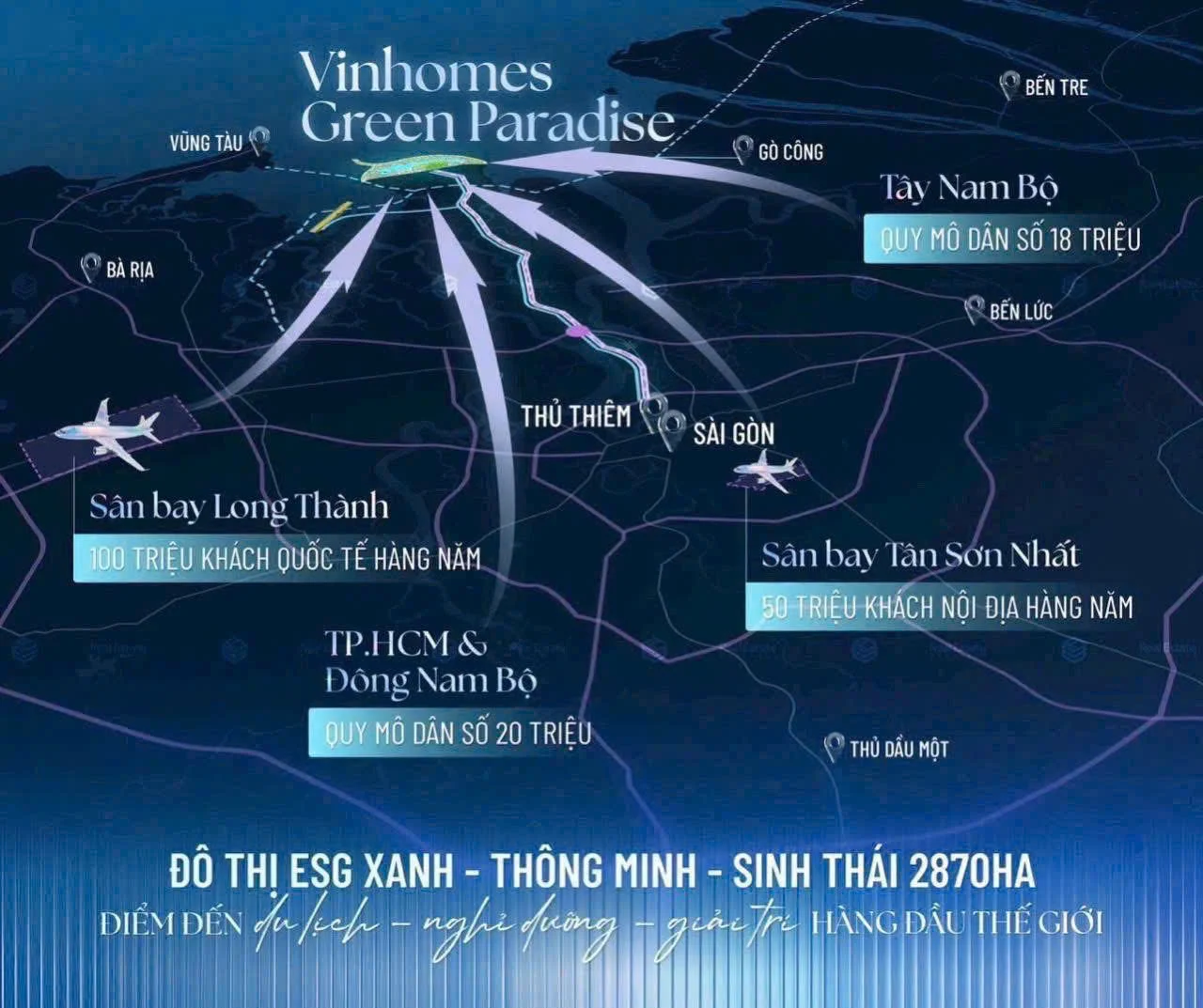 Khoảng cách từ Vinhomes Green Paradise đến sân bay và trung tâm TP.HCM