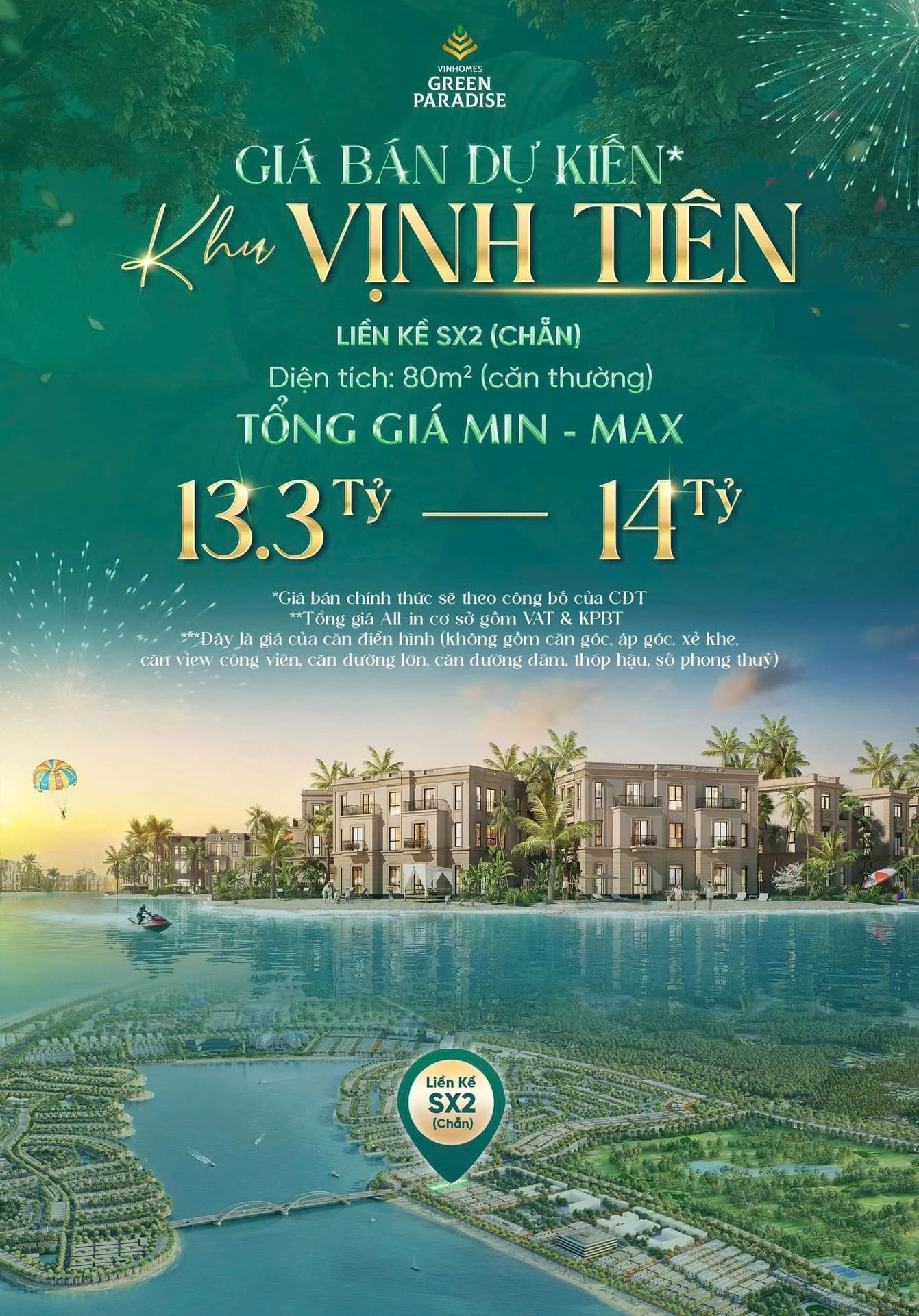 Giá bán dự kiến khu Vịnh Tiên loại hình 2