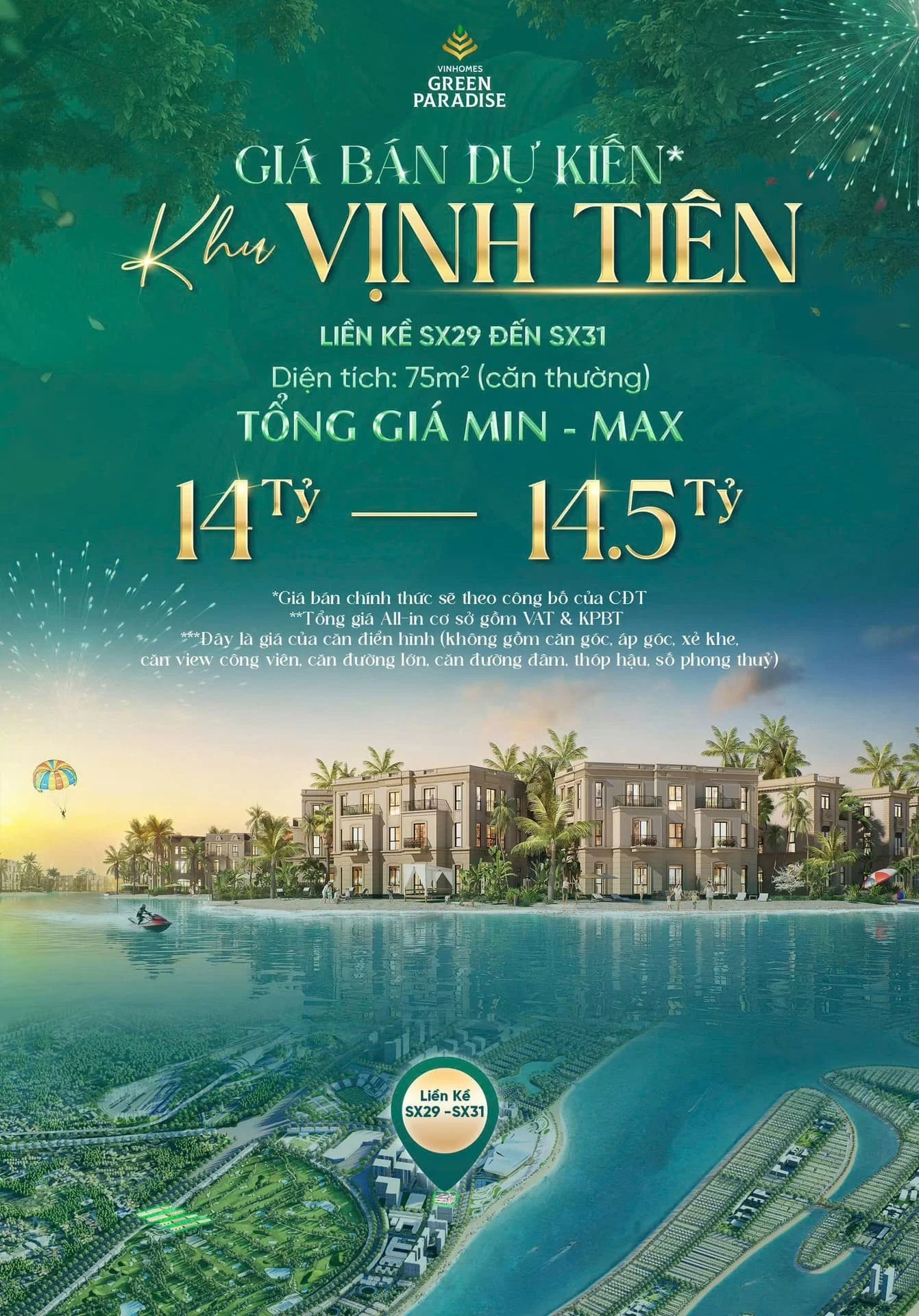 Giá bán dự kiến khu Vịnh Tiên loại hình 3